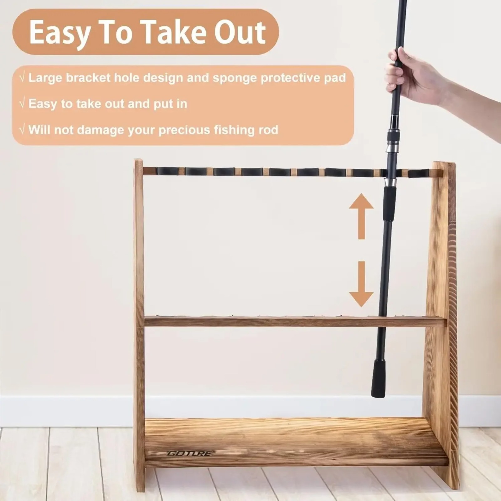 Goture Carbonized Pine Wood Fi - đánh giá và giá Fishing Rod Rack