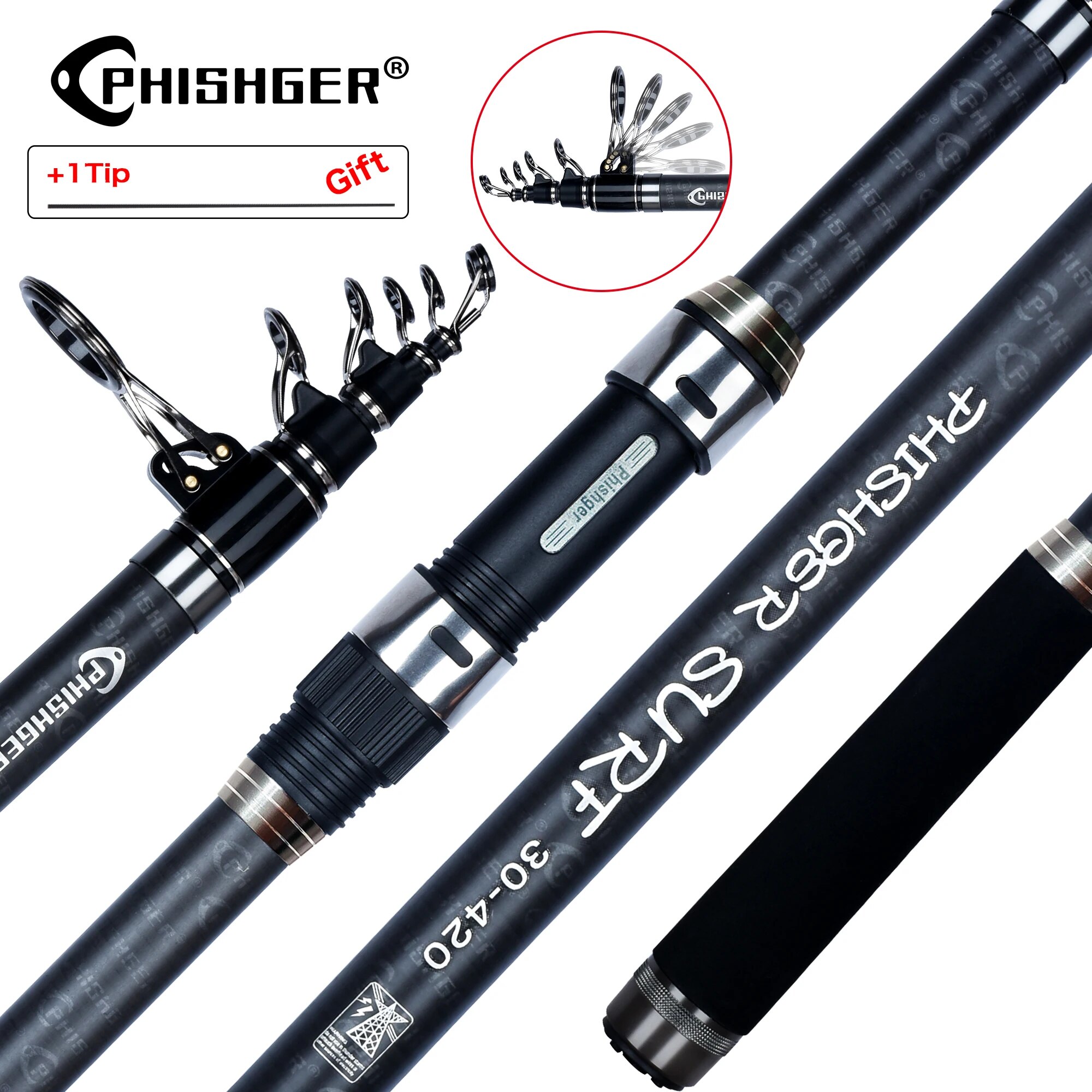 PHISHGER Telescopic Surf Spinn - đánh giá và giá Fishing Rod Surf