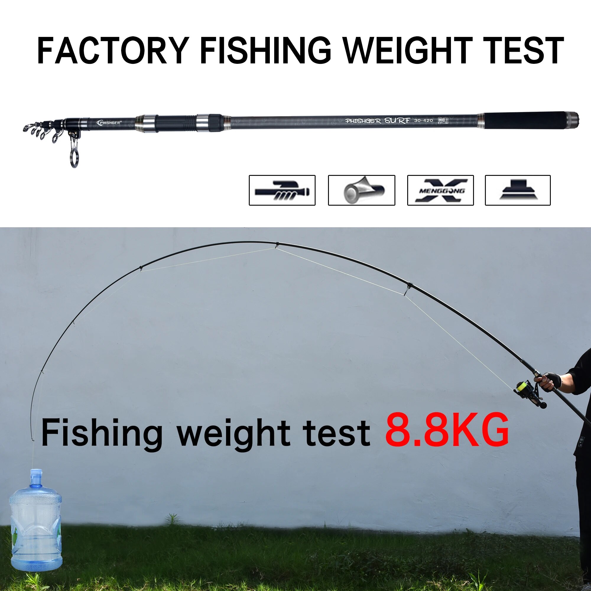 PHISHGER Telescopic Surf Spinn - đánh giá và giá Fishing Rod Surf