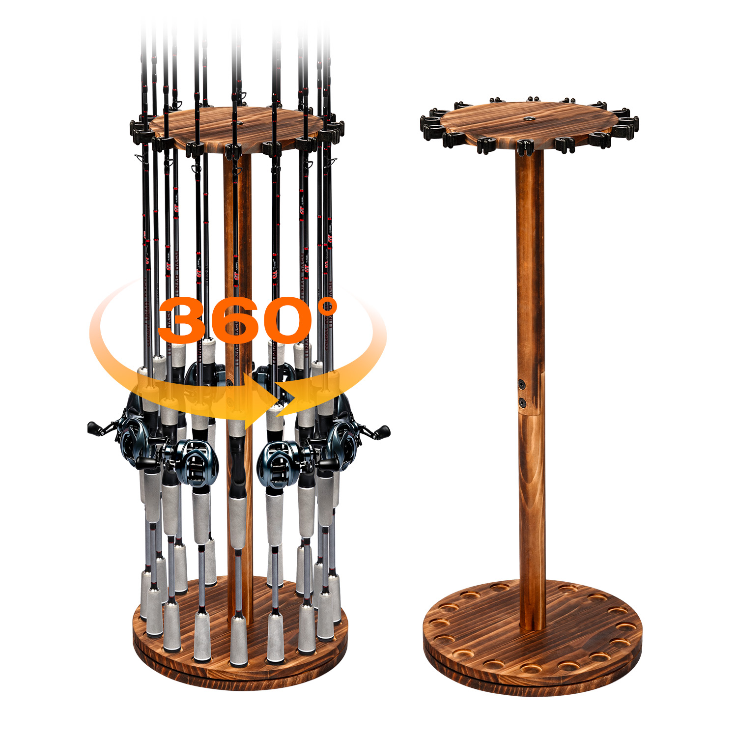 Round Carbonized Wood Fishing  - đánh giá và giá Fishing Rod Rack